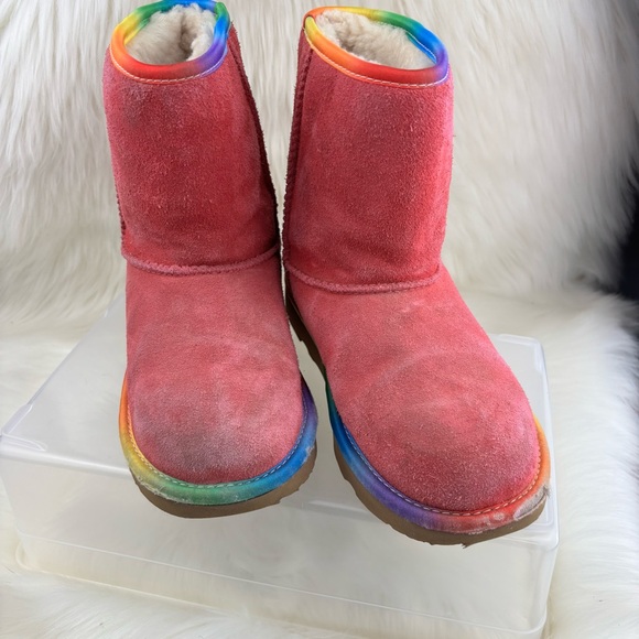 UGG Red Suede Boots with Rainbow Accents - Picture 1 of 11
